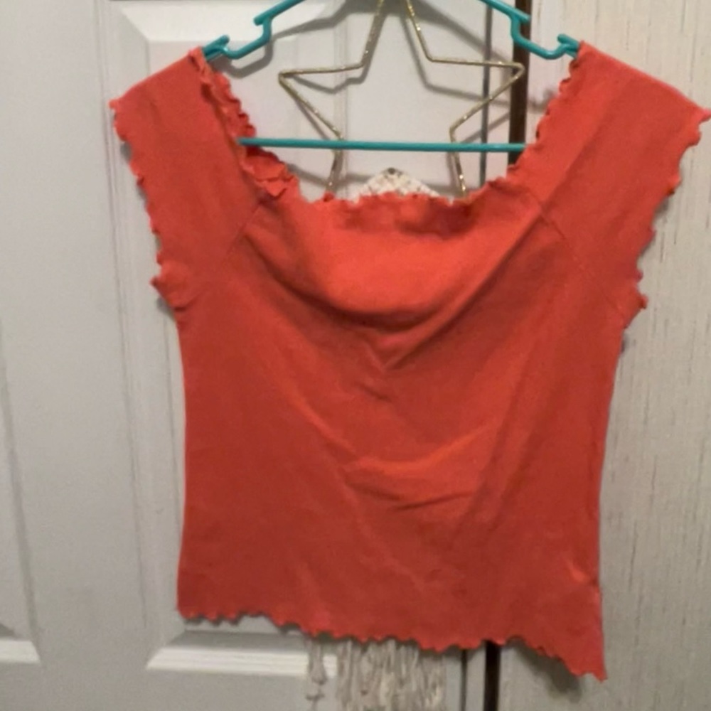 Off the shoulder salmon top